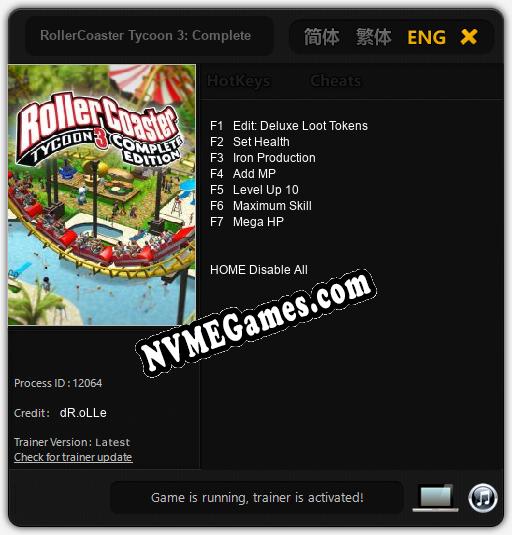 RollerCoaster Tycoon 3: Complete Edition: Trainer +7 [v1.9]