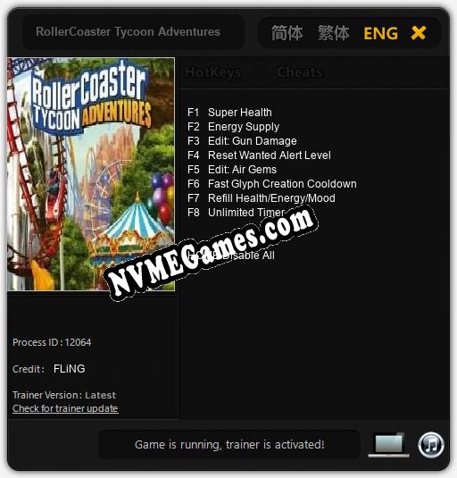 Treinador liberado para RollerCoaster Tycoon Adventures [v1.0.3]