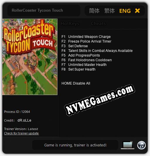 Treinador liberado para RollerCoaster Tycoon Touch [v1.0.1]