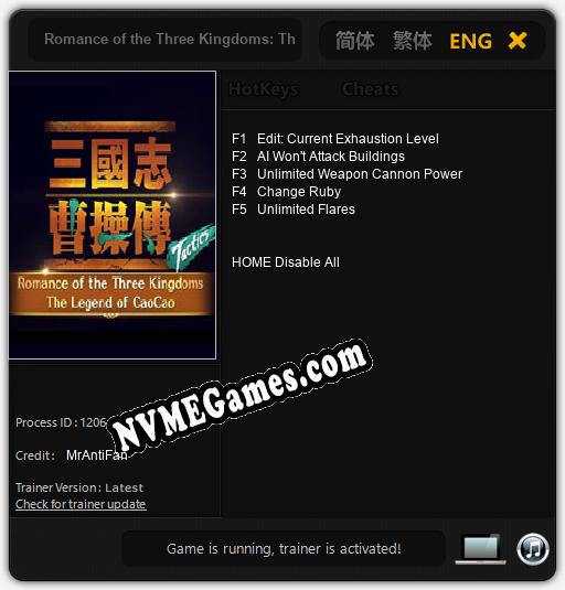 Treinador liberado para Romance of the Three Kingdoms: The Legend of CaoCao [v1.0.3]