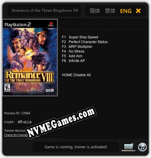 Treinador liberado para Romance of the Three Kingdoms VIII [v1.0.3]