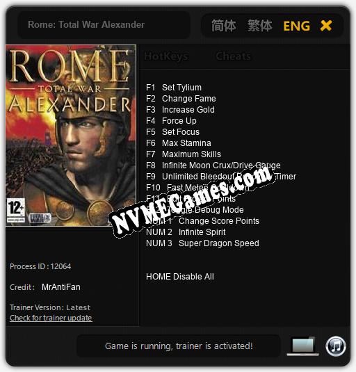 Rome: Total War Alexander: Treinador (V1.0.34)