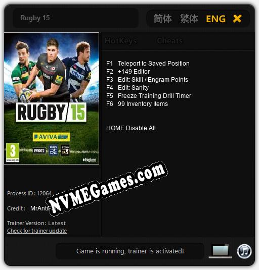 Rugby 15: Trainer +6 [v1.9]