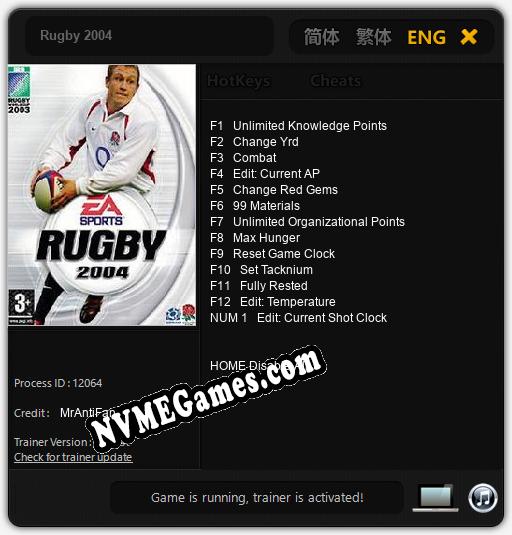 Rugby 2004: Trainer +13 [v1.4]