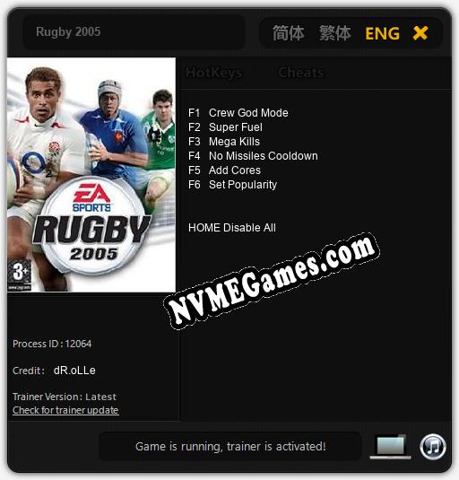 Rugby 2005: Trainer +6 [v1.6]