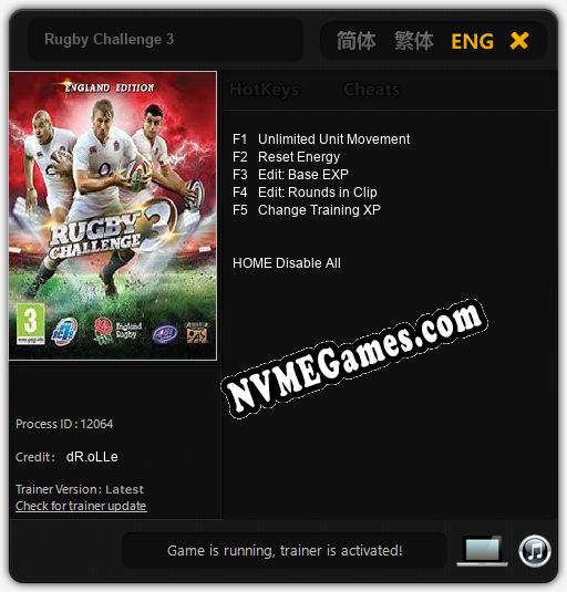 Treinador liberado para Rugby Challenge 3 [v1.0.6]