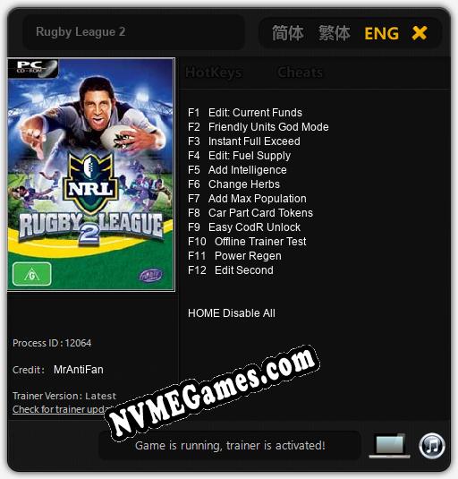 Rugby League 2: Trainer +12 [v1.7]