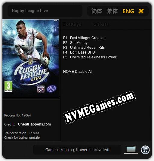 Rugby League Live: Cheats, Trainer +5 [CheatHappens.com]