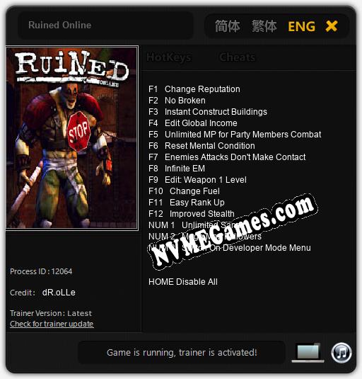 Ruined Online: Treinador (V1.0.52)