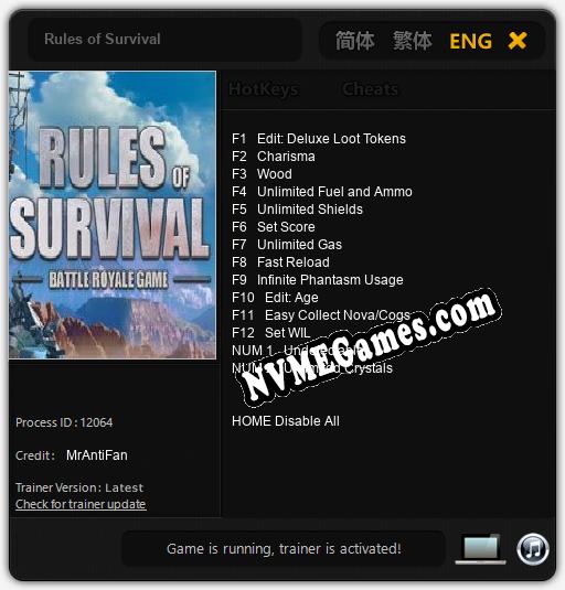 Treinador liberado para Rules of Survival [v1.0.9]