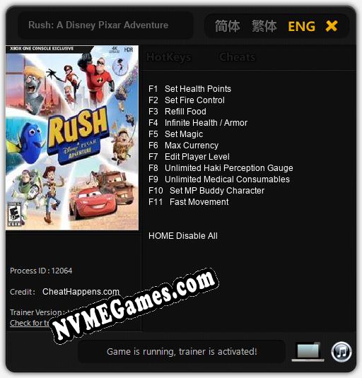 Rush: A Disney Pixar Adventure: Treinador (V1.0.97)