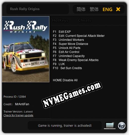 Rush Rally Origins: Trainer +10 [v1.6]