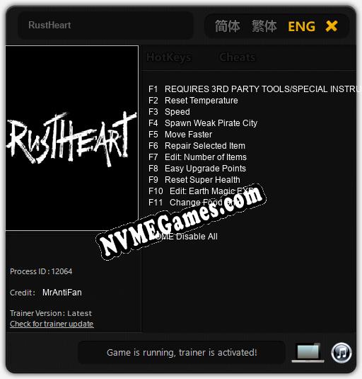 RustHeart: Cheats, Trainer +11 [MrAntiFan]