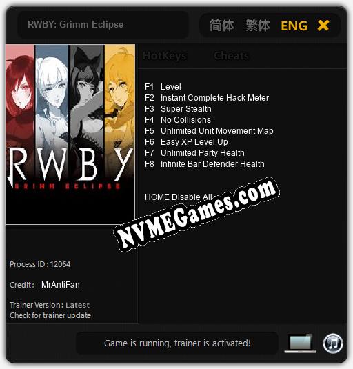 Treinador liberado para RWBY: Grimm Eclipse [v1.0.8]