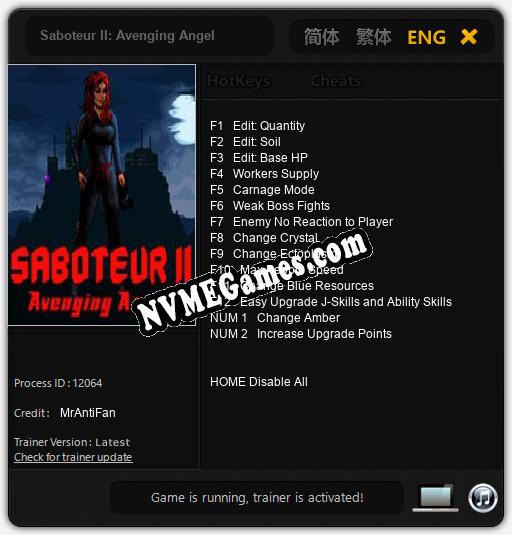 Saboteur II: Avenging Angel: Cheats, Trainer +14 [MrAntiFan]