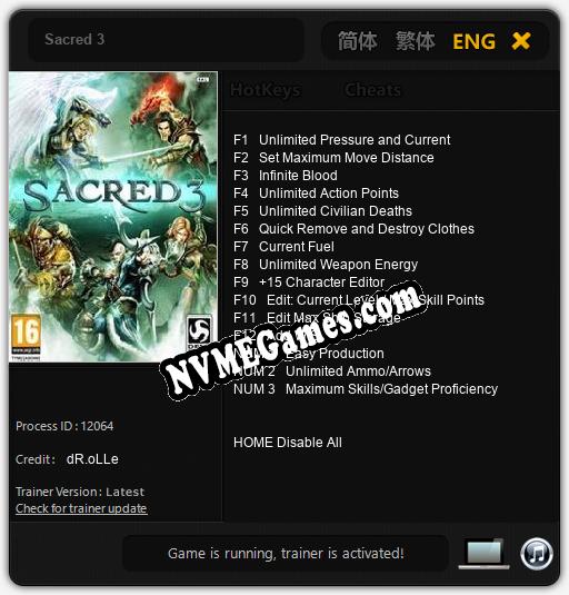 Treinador liberado para Sacred 3 [v1.0.3]