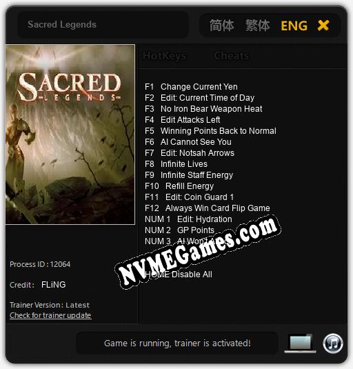 Sacred Legends: Treinador (V1.0.28)