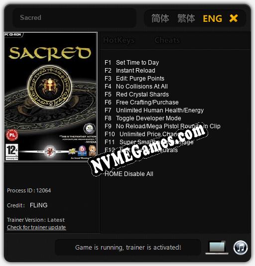 Treinador liberado para Sacred [v1.0.6]