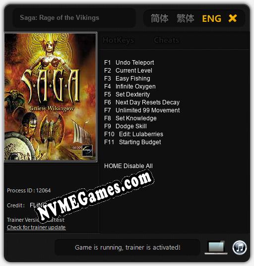 Treinador liberado para Saga: Rage of the Vikings [v1.0.9]