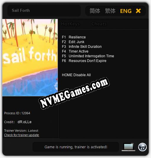 Sail Forth: Trainer +6 [v1.3]