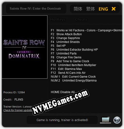 Treinador liberado para Saints Row IV: Enter the Dominatrix [v1.0.2]