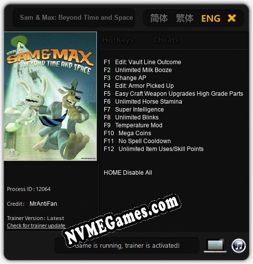 Sam & Max: Beyond Time and Space (2008): Cheats, Trainer +12 [MrAntiFan]