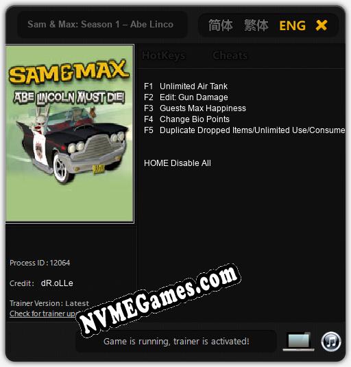 Sam & Max: Season 1 – Abe Lincoln Must Die!: Cheats, Trainer +5 [dR.oLLe]