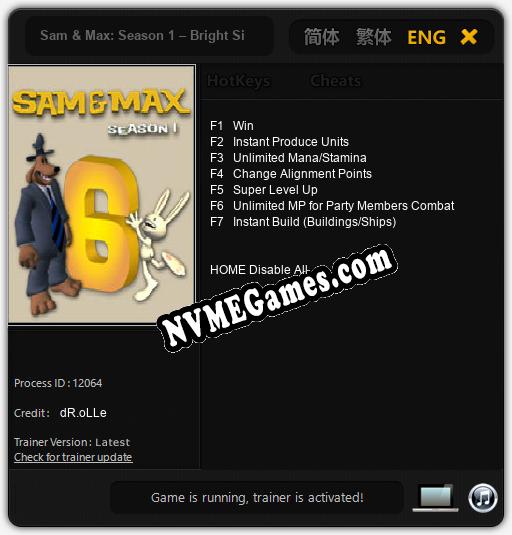 Treinador liberado para Sam & Max: Season 1 – Bright Side of The Moon [v1.0.1]