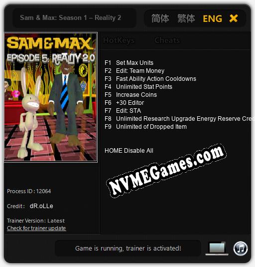 Treinador liberado para Sam & Max: Season 1 – Reality 2.0 [v1.0.3]