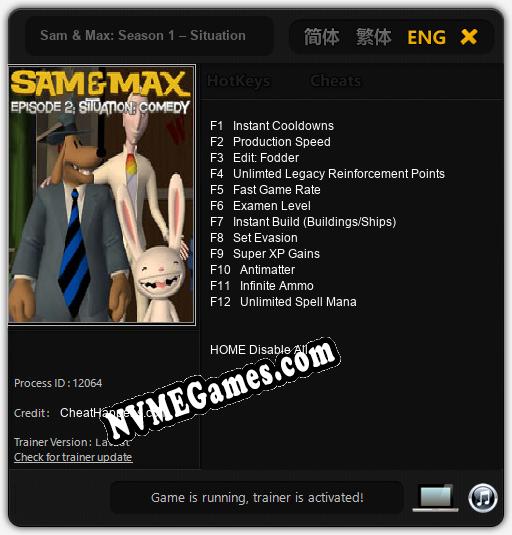 Treinador liberado para Sam & Max: Season 1 – Situation: Comedy [v1.0.3]