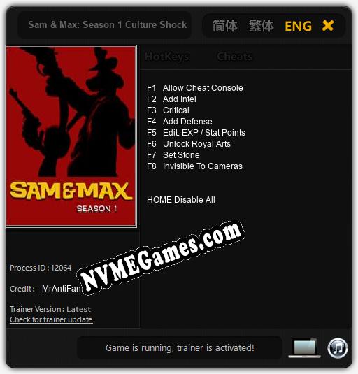 Sam & Max: Season 1 Culture Shock: Cheats, Trainer +8 [MrAntiFan]