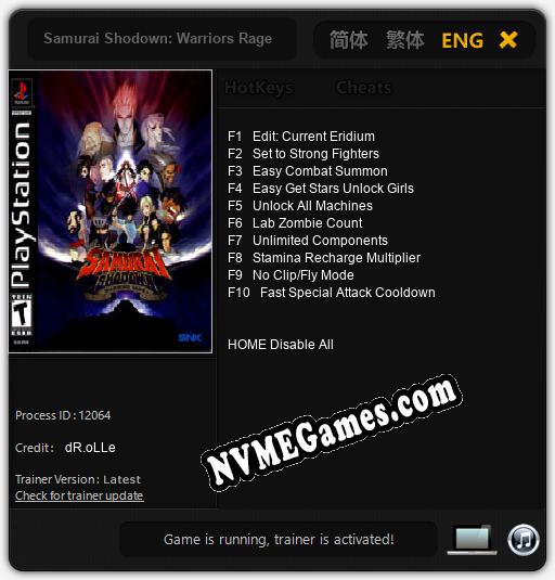 Treinador liberado para Samurai Shodown: Warriors Rage [v1.0.2]