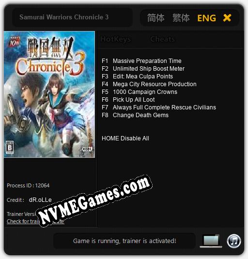 Samurai Warriors Chronicle 3: Cheats, Trainer +8 [dR.oLLe]