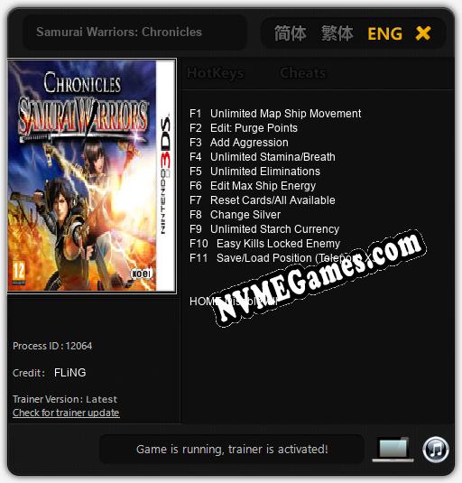 Treinador liberado para Samurai Warriors: Chronicles [v1.0.2]