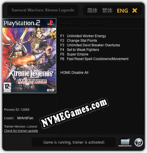 Treinador liberado para Samurai Warriors: Xtreme Legends [v1.0.9]