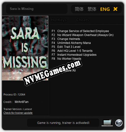 Treinador liberado para Sara is Missing [v1.0.7]