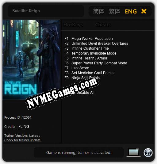 Treinador liberado para Satellite Reign [v1.0.6]