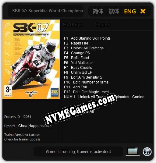 Treinador liberado para SBK 07: Superbike World Championship 07 [v1.0.2]