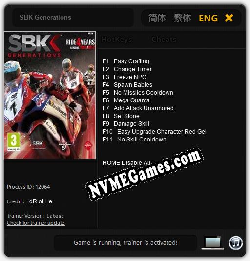 SBK Generations: Trainer +11 [v1.9]