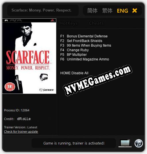 Scarface: Money. Power. Respect.: Trainer +6 [v1.9]