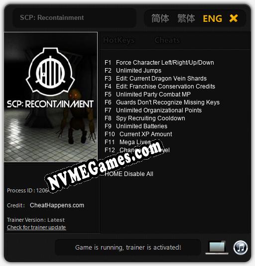 SCP: Recontainment: Trainer +12 [v1.1]