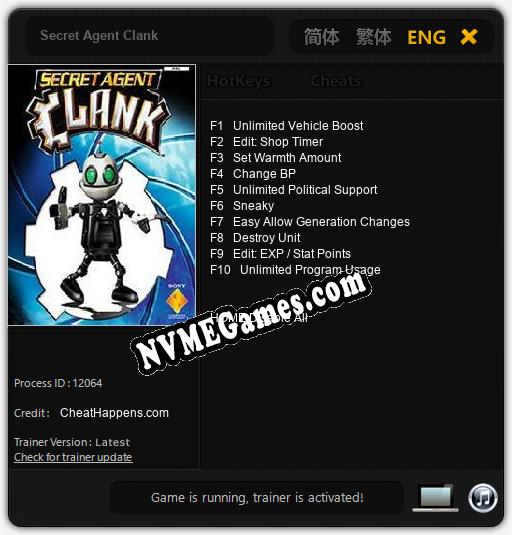 Secret Agent Clank: Cheats, Trainer +10 [CheatHappens.com]