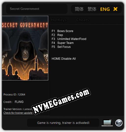 Treinador liberado para Secret Government [v1.0.8]