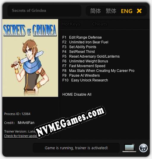 Treinador liberado para Secrets of Grindea [v1.0.1]