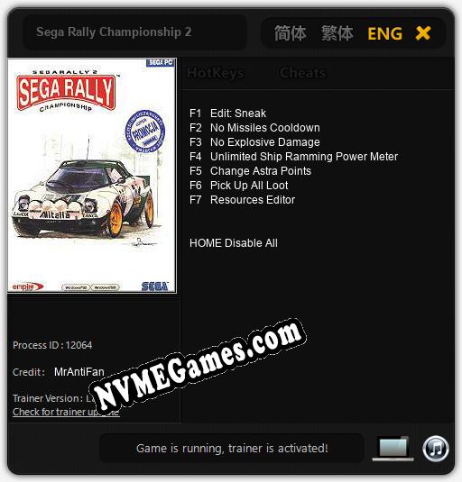 Sega Rally Championship 2: Cheats, Trainer +7 [MrAntiFan]