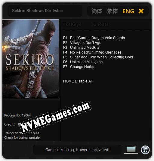 Sekiro: Shadows Die Twice: Treinador (V1.0.28)