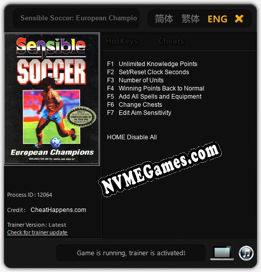 Sensible Soccer: European Champions 92/93 Edition: Treinador (V1.0.82)