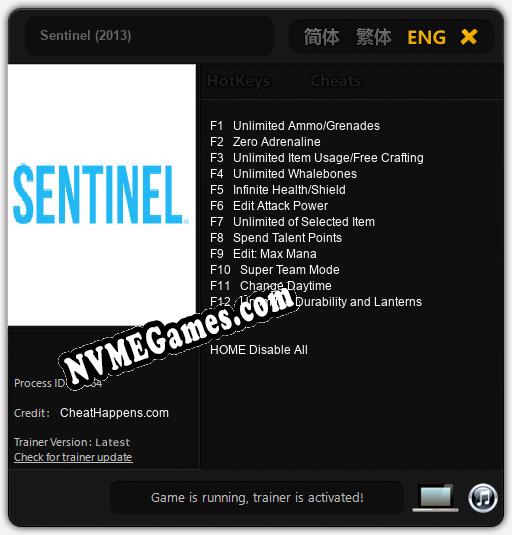 Sentinel (2013): Treinador (V1.0.15)