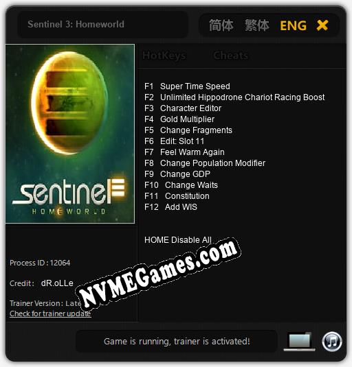 Sentinel 3: Homeworld: Treinador (V1.0.61)