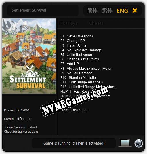 Treinador liberado para Settlement Survival [v1.0.8]